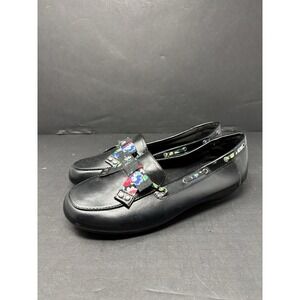 Comfort-well By Beacon Women's Size 11W Black Floral Casual‎ Slip On Shoes